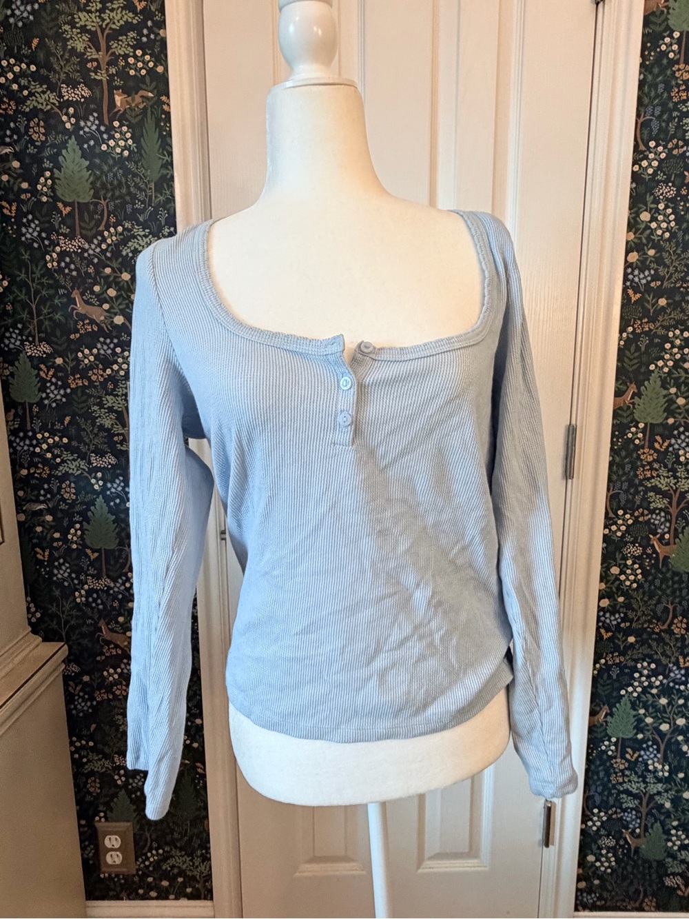 PINK Victoria's Secret Light Blue Ribbed Long-Sleeve Henley